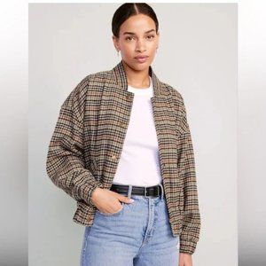 Houndstooth bomber jacket for women